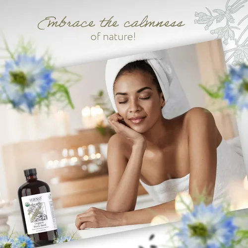 Vista 6 de Aceite de semilla negra orgánico HBNO - Botella de vidrio de gran tamaño de 16 oz (475ml) - Aceite de semilla negra orgánico certificado por USDA