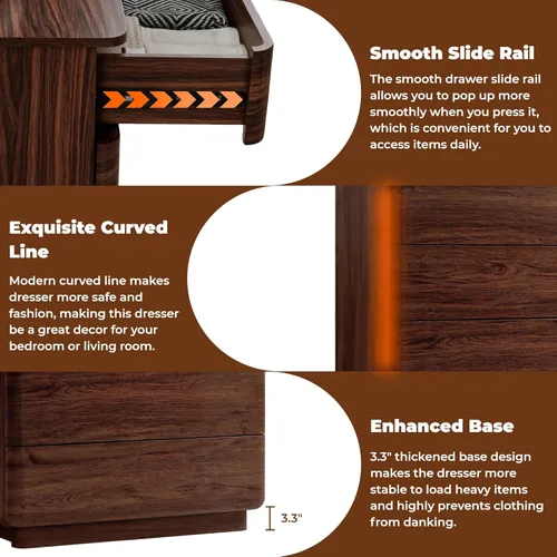 Vista 7 de ACCOHOHO Cómoda moderna de 5 cajones para dormitorio, cómoda de madera de 42 pulgadas de alto con gran almacenamiento, cómoda sin asas para sala