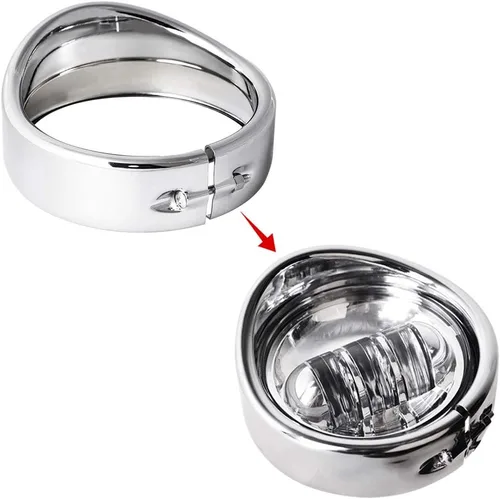 Vista 3 de NTHREEAUTO Aros de adorno para luces de cruce de motocicleta de 4.5", con visor de lámpara antiniebla cromado compatible con Harley Touring, Road