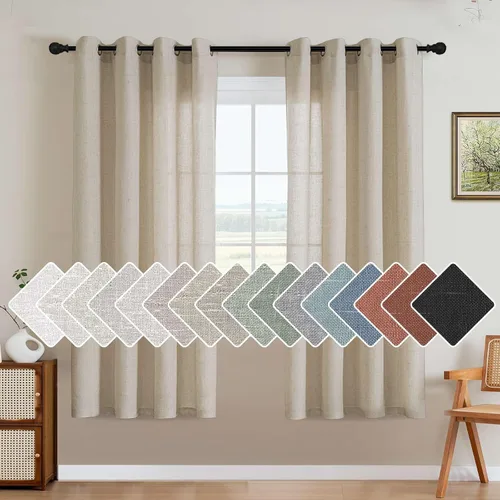 Vista 39 de H.VERSAILTEX - Elegantes cortinas de lino natural mezclado, eficientes energéticamente, con filtro de luz, textura de lino, paneles para ventana