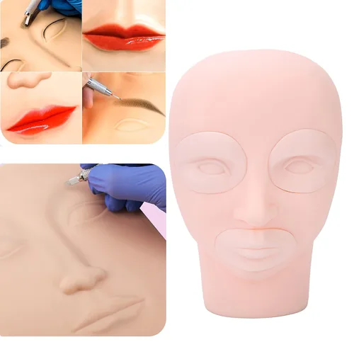 Vista 5 de Cabeza de entrenamiento de práctica, cabeza de maniquí de microblading de silicona, cabeza de entrenamiento de cejas, modelo de piel falsa