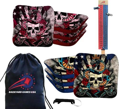 Vista 23 de BackYardGamesUSA Tournament - Juego de 8 bolsas de cornhole profesionales reglamentarias, Tournament Slick n Stick Cornhole, bolsas