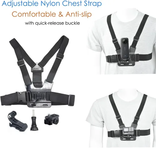 Vista 2 de Kit de accesorios para Insta360 X5/X4/X3/Ace Pro/Go3S - Conjunto de montaje en pecho de cámara de acción/mochila/correa para la cabeza compatible