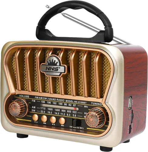 Radios AM FM portátiles, radio de onda corta con transistor, radios retro vintage con altavoces, compatible con alimentación USB (dorado champán)