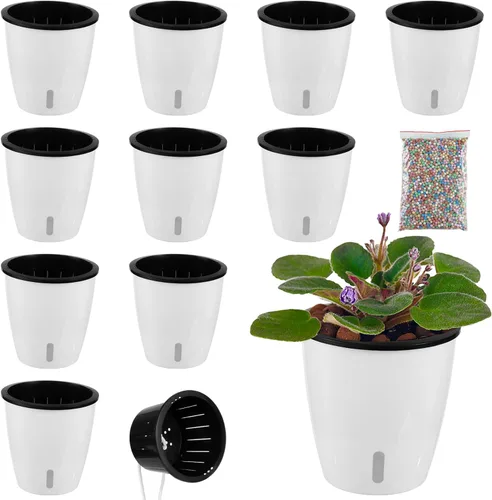Vista 27 de Planterhoma Macetas de riego automático de 5 pulgadas para plantas de interior, 6 paquetes de macetas de violeta africana con indicador, maceta