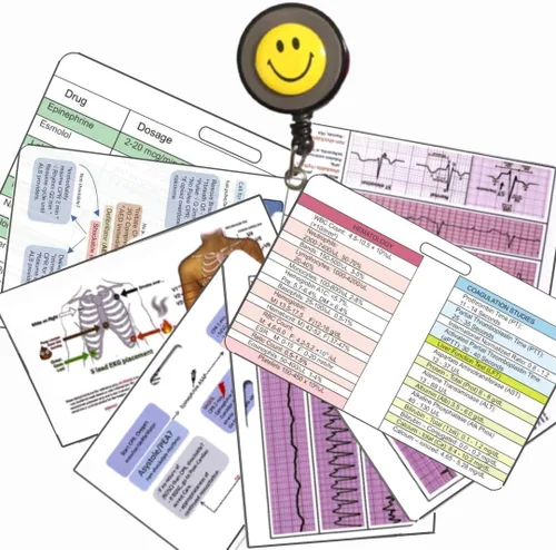 Vista 7 de 6 tarjetas de identificación de ECG, referencia de insignia cardíaca + (EKG Cheat Sheets PDF) – Tele, UCI, tarjeta de enfermería, estudiante