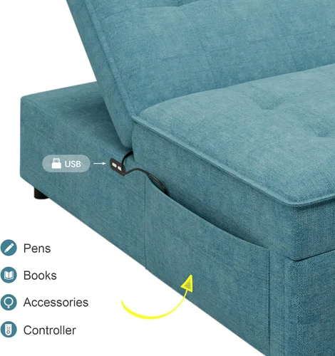 Vista 6 de Sofá cama, sofá cama convertible 4 en 1, sofá cama sin montaje, sofá cama multifuncional moderno con respaldo ajustable, bolsillo de almacenamiento