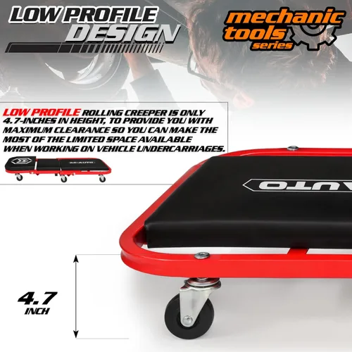 Vista 6 de M-AUTO Enredadera Plegable de 40 Pulgadas con Asiento Rodante, Silla de Garaje Ajustable Todo en Uno, Para Acostarse o Sentarse, Capacidad de 150