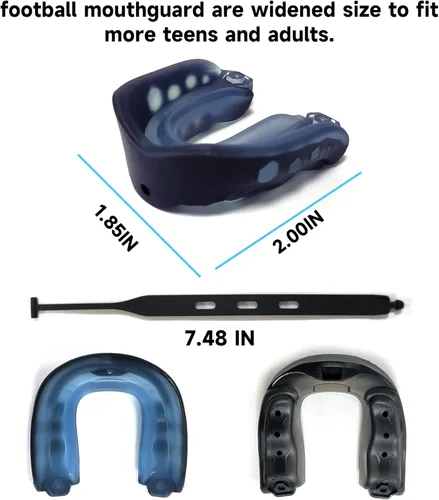Vista 3 de Paquete de 2 protectores bucales de fútbol, protector bucal deportivo para niños, protector bucal para jóvenes con correas y funda, protector bucal