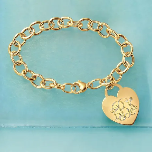 Vista 3 de Ross-Simons Italian 14kt Yellow Gold Personalized Heart Charm Bracelet