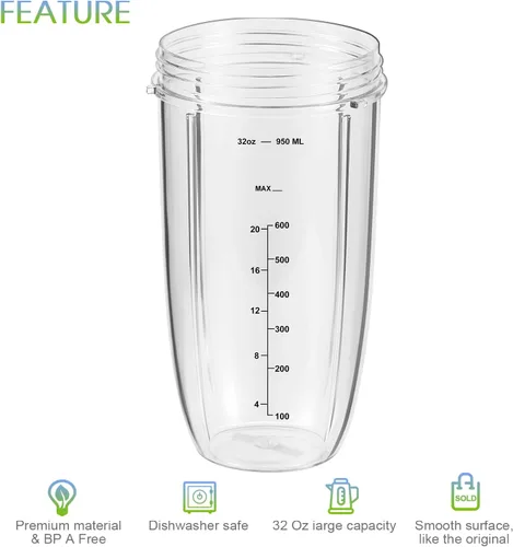 Vista 5 de Paquete de 2 piezas de repuesto mejoradas, vasos de 32 onzas con tapa abatible para llevar y juntas de goma compatibles con accesorio de licuadora