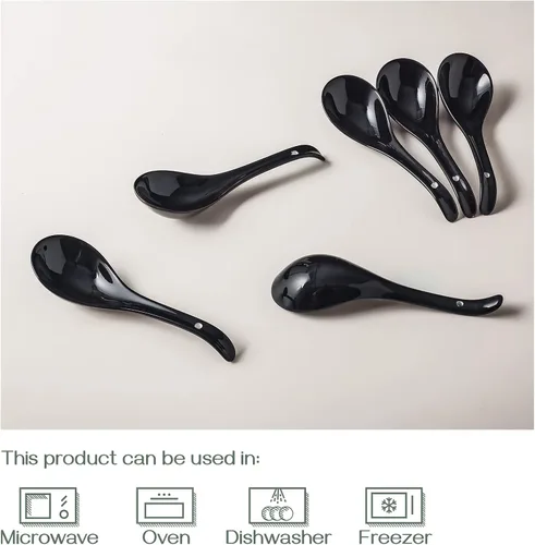 Vista 5 de DOWAN Cucharas de sopa, cerámica china, cucharas de sopa asiáticas, cuchara japonesa blanca grande para Ramen Pho Wonton Dumpling Miso, diseño