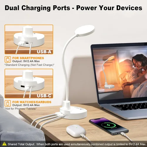 Vista 6 de Lámpara de escritorio LED de 15 W con puertos de carga USB, [botón y control remoto] Lámpara de mesa regulable con 3 modos de color, 5 niveles