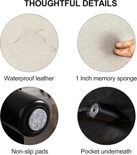 Vista 4 de LUE BONA Taburete pequeño con asa, reposapiés corto de piel sintética beige, otomana rectangular de almacenamiento con patas de plástico, taburete