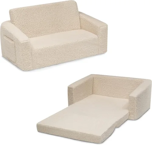 Delta Children Cozee Flip-Out Sherpa 2 en 1, sofá convertible a tumbona para niños, crema