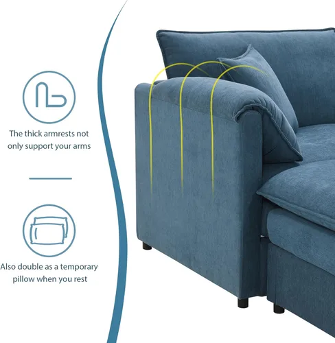 Vista 240 de Sofá modular de felpilla con tapicería en forma de L, sofá modular de 4 asientos con otomana extraíble y 5 almohadas para sala de estar, apartamento