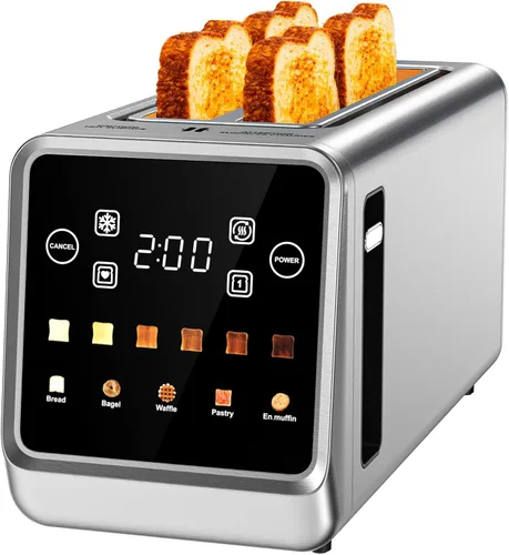 Vista 9 de Tostadora de 4 rebanadas: pantalla táctil inteligente digital dual y panel de control independiente Tecnología de una sola ranura, Acero inoxidable