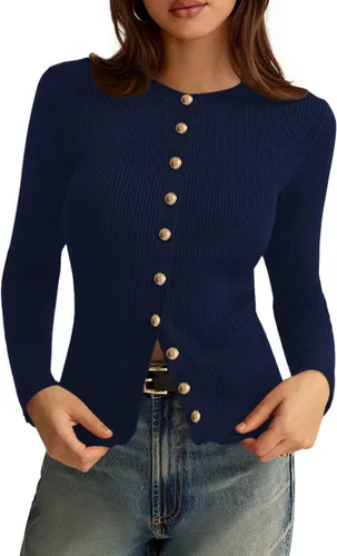 Vista 24 de PRETTYGARDEN Suéteres tipo cárdigan ligeros de otoño para mujer Marrón