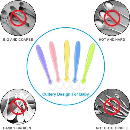 Vista 4 de Vicloon Cucharas de silicona para bebés, 5 cucharas de alimentación para entrenamiento de bebés para la primera etapa de 4 meses, suministros