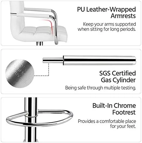 Vista 6 de Yaheetech 4 taburetes de bar ajustables para encimera de cocina, taburetes de bar o mostrador, sillas de cuero sintético giratorio hidráulico