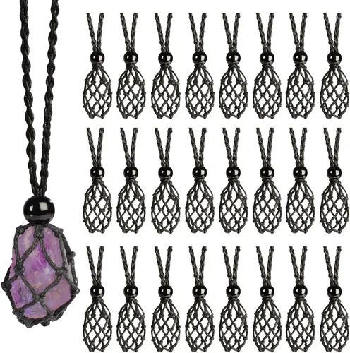 24Pcs Collar de Cristal Ajustable Collar de Piedra de Cristal Collar con Colgante Cordón de Collar Trenzado a Mano Cuerdas para Hacer Joyería