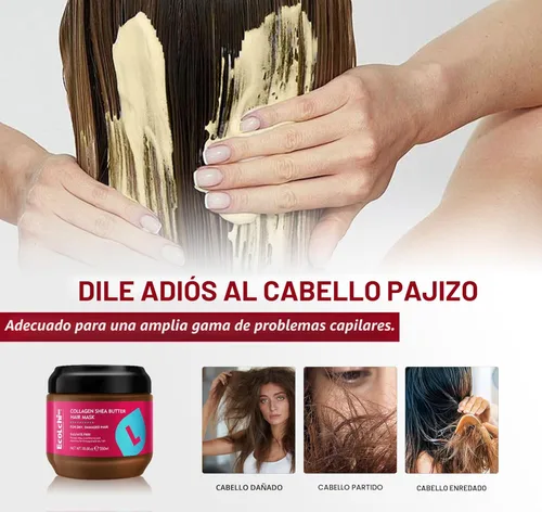 Vista 5 de Mascarilla de colágeno de manteca de karité para el cabello, reparación profunda, colágeno, manteca de karité, tratamiento capilar para cabello seco