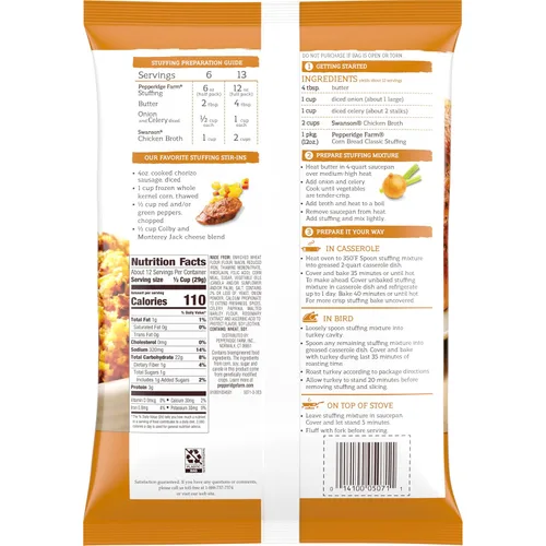 Vista 4 de Pepperidge Farm Relleno clásico de pan de maíz, bolsa de 12 onzas