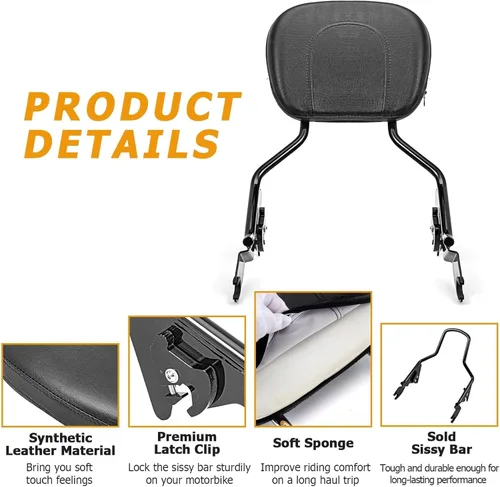 Vista 3 de Dasen Barra de sissy desmontable compatible con Harley Touring, respaldo del pasajero de liberación rápida compatible con Touring Road Glide Street