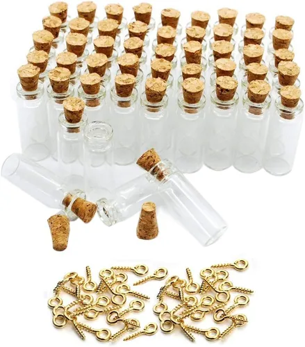 Botellas/tarros pequeños de vidrio transparente de 0.0 fl oz con tapones de corchos para artes y manualidades, proyectos, decoración, recuerdos de