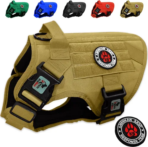 Vista 3 de Arnés táctico para perro, chaleco sin tirones, arnés de chaleco para perro con asa, arnés militar resistente para perros pequeños. Marrón, S (S)