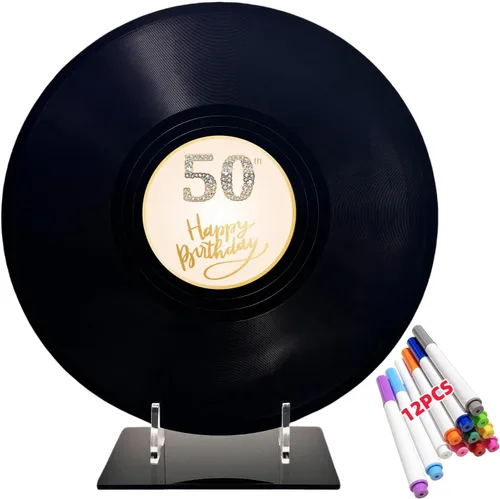 Vista 11 de ReeGii Libro de invitados de vinilo para decoraciones de cumpleaños de 16 años, póster grande de 11.6 x 11.6 pulgadas de fiesta de cumpleaños con 12