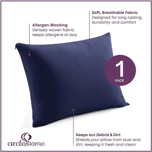 Vista 112 de Juego de 4 protectores de almohada King con cremallera, 100 % algodón, transpirables, protegen las almohadas de la suciedad, el polvo y los desechos