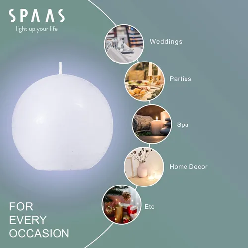 Vista 6 de SPAAS - Velas redondas blancas rústicas, velas de bola blanca de 3 pulgadas, uso como velas decorativas para bodas, celebraciones, vacaciones