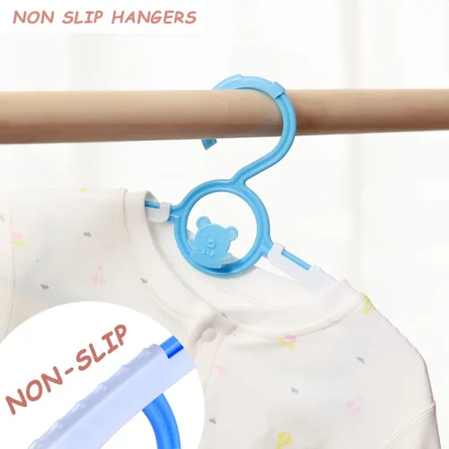 Vista 6 de Perchas de bebé para guardería y armario, paquete de 40 perchas de plástico para niños, perchas para ahorrar espacio, antideslizantes, extensibles