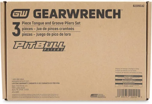 Vista 12 de GEARWRENCH Juego de alicates de mandíbula recta de lengüeta y ranura de material dual PITBULL K9 de 8", 10" y 12" - 82205CAZ