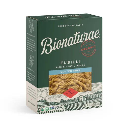 Bionaturae Fusilli Pasta Fideos - Pasta orgánica sin gluten, pasta de arroz y lentejas, certificado Kosher, alta proteína, sin OMG, pasta Fusilli
