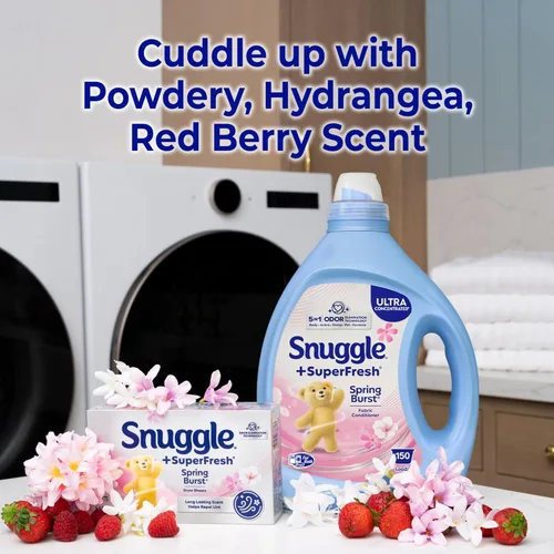 Vista 10 de Snuggle Suavizante líquido para telas, SuperFresh Spring Burst, elimina olores fuertes, concentrado 2 veces, 150 cargas (el tamaño puede variar)