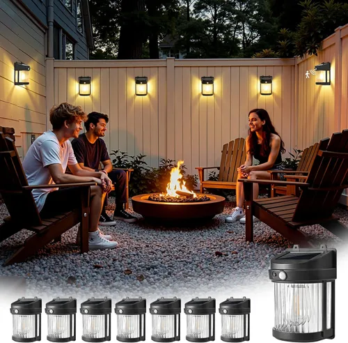 Vista 7 de PEVOROS Luces solares para valla, paquete de 4 luces solares para valla de movimiento al aire libre, 3 modos para escalón, pared, cobertizo, patio