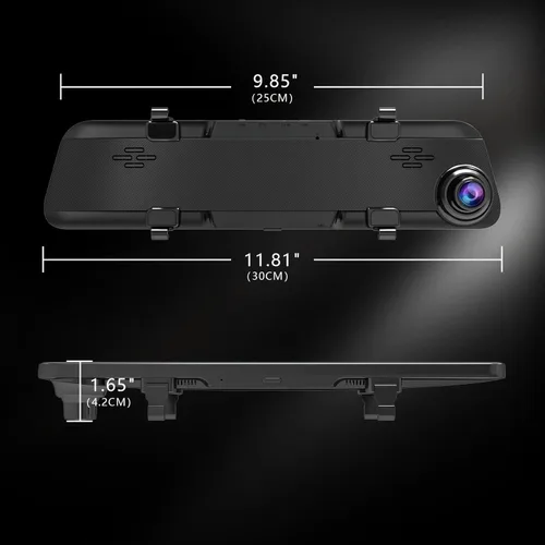 Vista 8 de JOMISE Cámara de espejo retrovisor 4K de 12 pulgadas, espejo retrovisor Full HD 2160P, cámara de tablero de espejo frontal y trasera, cámara WDR