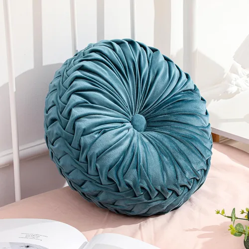 Vista 19 de 1 Pieza Cojines Redondos Decorativos de Terciopelo Plisado Cojines 15'' de Diámetro Acento Calabaza Boho Cojín de Silla para Sofá Silla Cama blanco