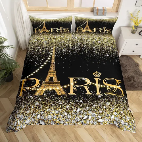 Vista 86 de Erosebridal Juego de ropa de cama de París para niñas y adolescentes, funda de edredón de la Torre Eiffel, tamaño Queen, funda de edredón