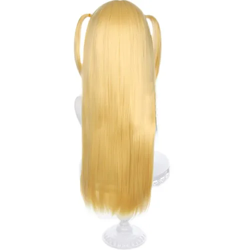 Vista 4 de Ebingoo Peluca rubia dorada para mujer + gorra de peluca Misa Amane cosplay, peluca larga rubia dorada, peluca de cola de caballo para mujer