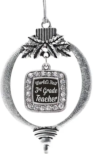 Vista 11 de Inspired Silver - Adorno de flor de iris - Adornos navideños con dije cuadrado de plata con joyas de circonita cúbica