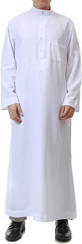 Vista 4 de Bata de manga larga de Thobe Jubba Dishdasha para hombre, vestido musulmán Ramadán, ropa islámica de Oriente Medio