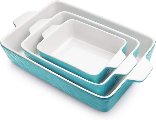 Cacerolas para horno, platos de cerámica para hornear, bandeja para lasaña con asas, bandeja de porcelana para hornear profunda, juego de ollas para