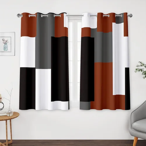 Vista 74 de Tyrot Avocado Green 100% Blackout Curtains for Bedroom 63 inch Long 2 Panels Set White Modern Abstract Geometric Black Out Curtains Insulated Room