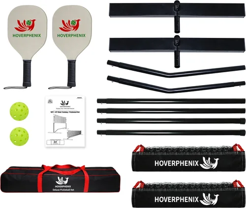 Vista 4 de Hoverphenix 10FT Mini Pickleball Net, 4FT Adjustable Height Dink Training Rebounder Net with Paddles Set of 2, Pickleballs and Carry Bag for Outdoor