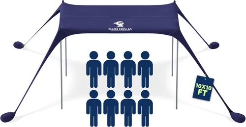 Vista 12 de SUN NINJA Tienda de campaña de playa, refugio solar UPF50+ - Toldo de playa fácil de desplegar - Sombra al aire libre para viajes de campamento