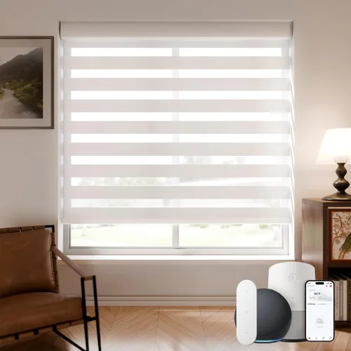Persianas motorizadas de cebra inteligentes con control remoto, persianas eléctricas para ventanas interiores, filtrado de luz, persianas