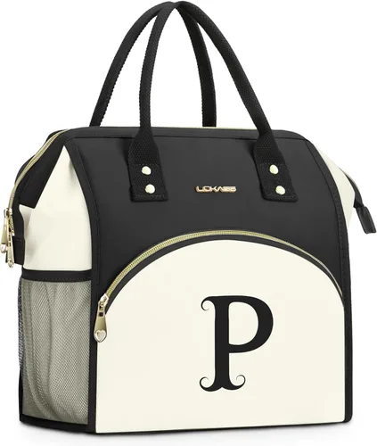 Vista 70 de Lonchera personalizada para mujer, inicial, bolsa de almuerzo aislada reutilizable, lonchera térmica de apertura amplia para adultos, bolsa